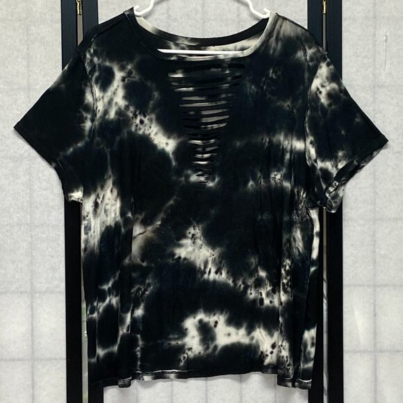 Dirtee Laundry Short Sleeve Tie Dyed Born to Ride Moto Slit Top Biker Tee Shirt - Picture 5 of 13